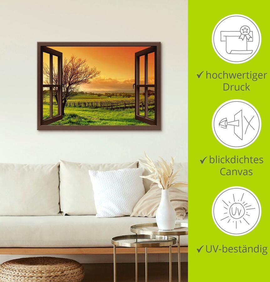 Artland Artprint Blik uit het venster landschap met wijnbergen als artprint op linnen muursticker in verschillende maten - Foto 3