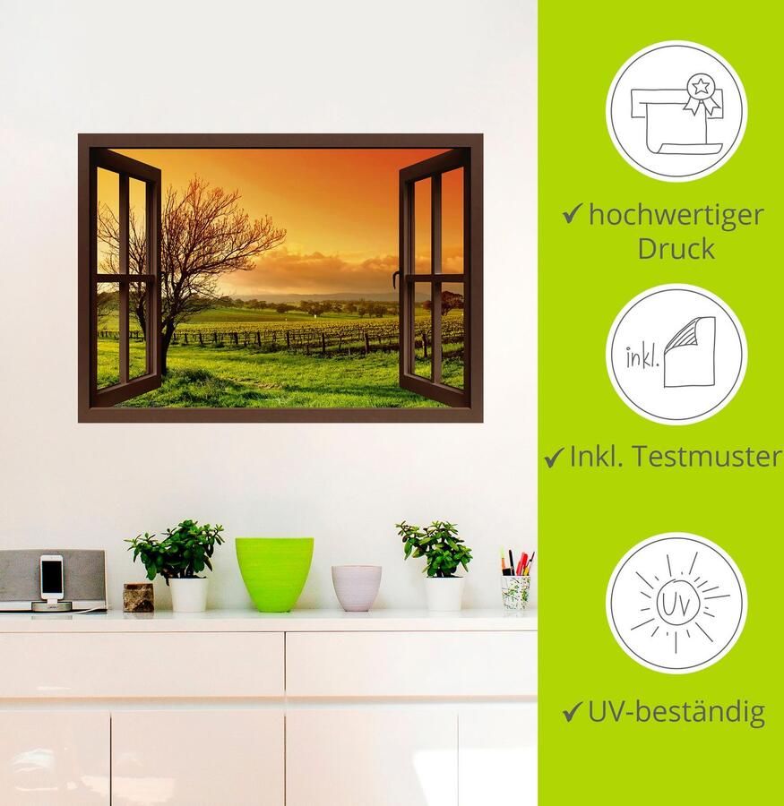 Artland Artprint Blik uit het venster landschap met wijnbergen als artprint op linnen muursticker in verschillende maten - Foto 3