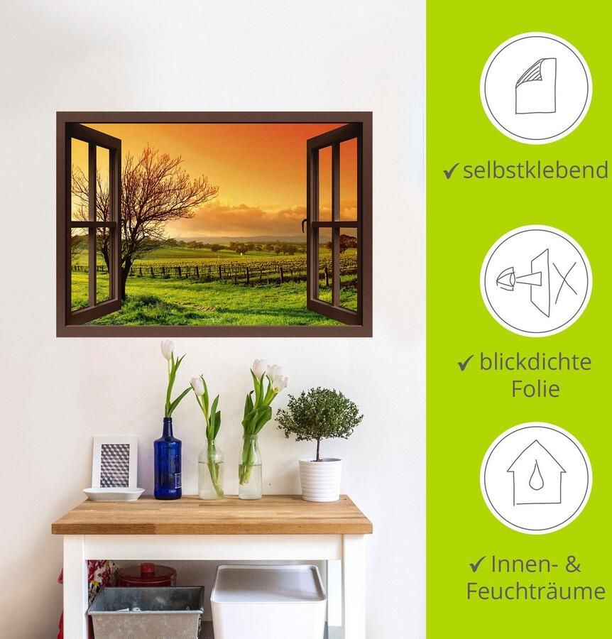 Artland Artprint Blik uit het venster landschap met wijnbergen als artprint op linnen muursticker in verschillende maten - Foto 4