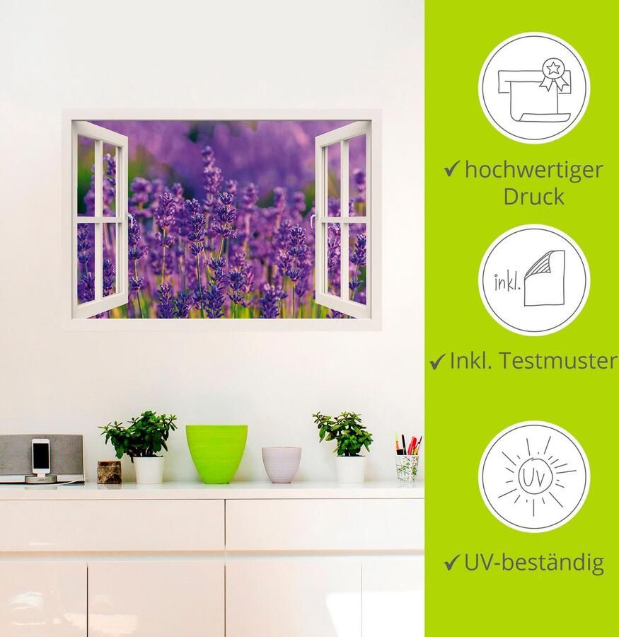 Artland Artprint Blik uit het venster lavendelveld in Tihany als artprint op linnen muursticker in verschillende maten - Foto 3
