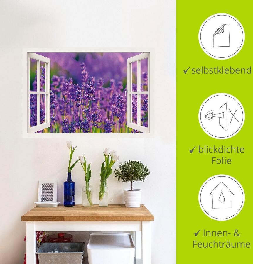 Artland Artprint Blik uit het venster lavendelveld in Tihany als artprint op linnen muursticker in verschillende maten - Foto 4