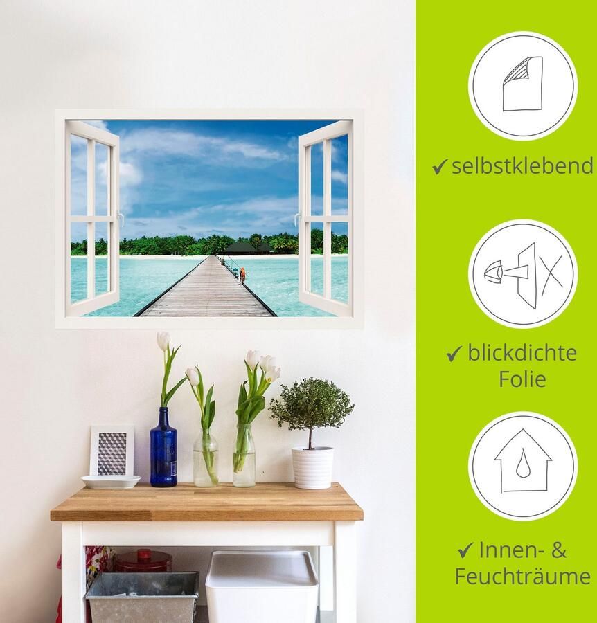 Artland Artprint Blik uit het venster Maldivisch paradijs als artprint op linnen poster muursticker in verschillende maten - Foto 4