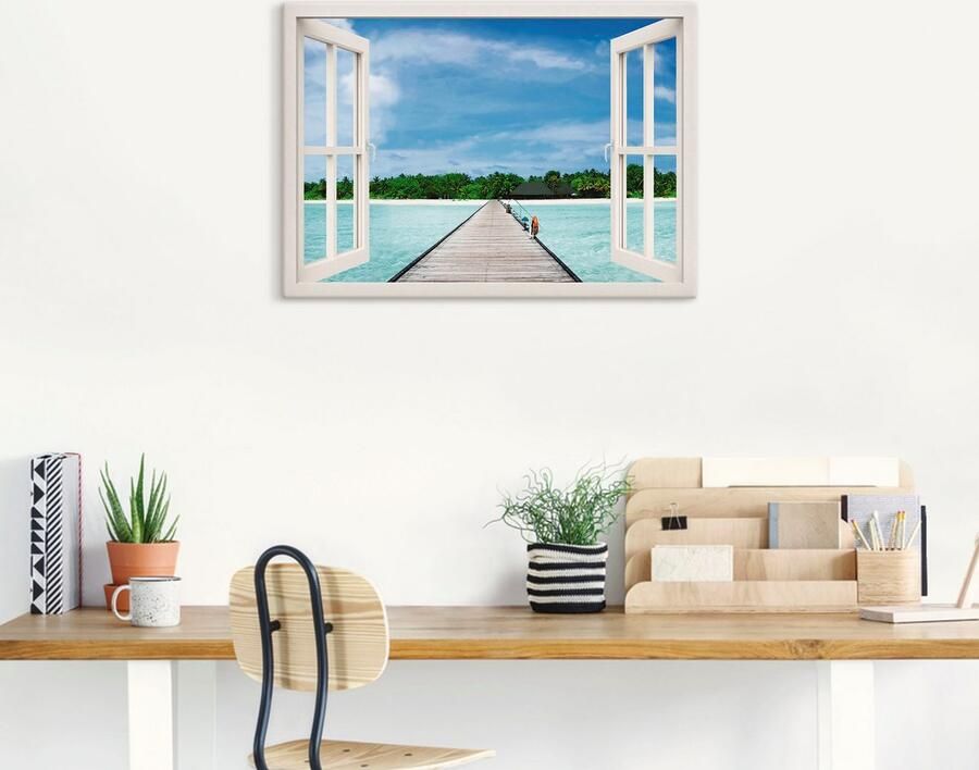 Artland Artprint Blik uit het venster Maldivisch paradijs als artprint op linnen poster muursticker in verschillende maten - Foto 5