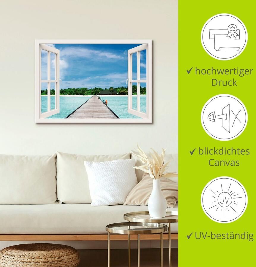 Artland Artprint Blik uit het venster Maldivisch paradijs als artprint op linnen poster muursticker in verschillende maten - Foto 3