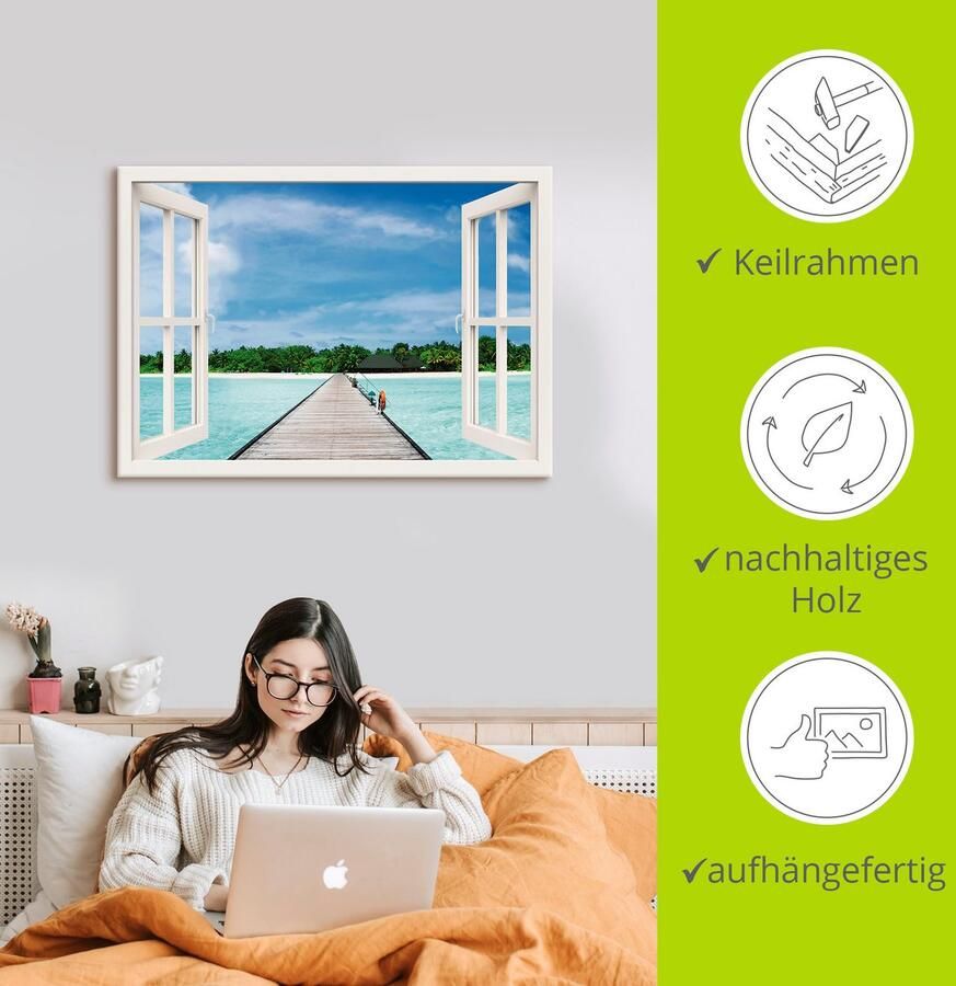 Artland Artprint Blik uit het venster Maldivisch paradijs als artprint op linnen poster muursticker in verschillende maten - Foto 2