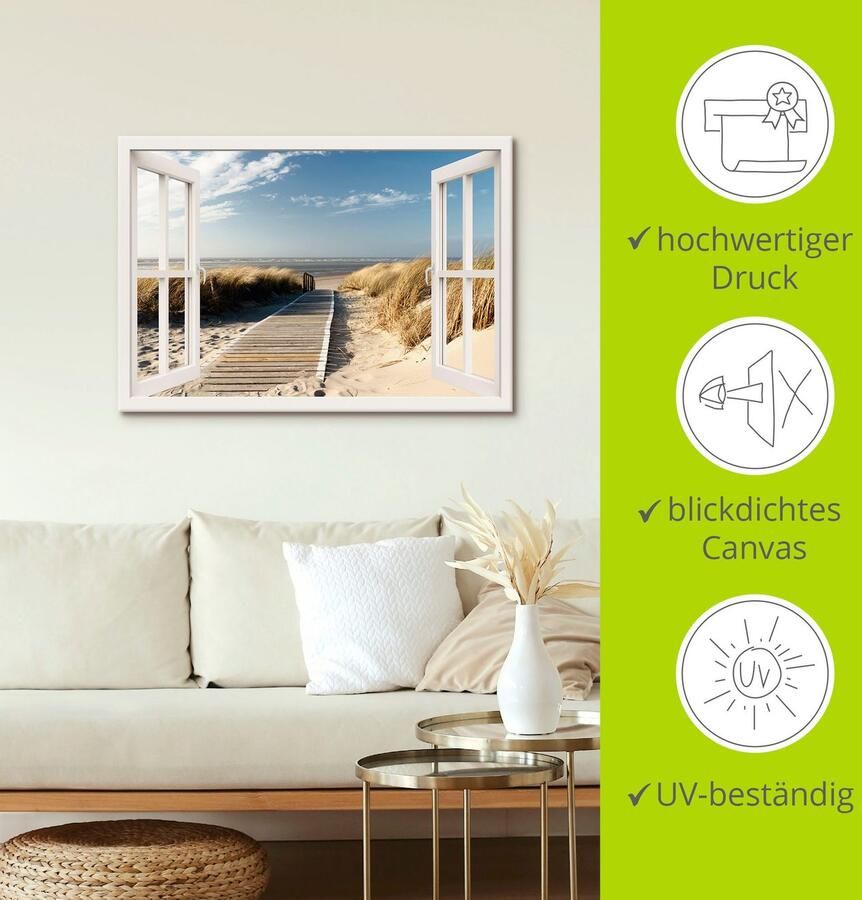 Artland Artprint Blik uit het venster Noordzeestrand op Langeoog als artprint op linnen poster muursticker in verschillende maten - Foto 3