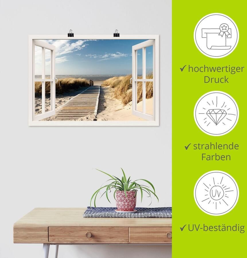 Artland Artprint Blik uit het venster Noordzeestrand op Langeoog als artprint op linnen poster muursticker in verschillende maten - Foto 4