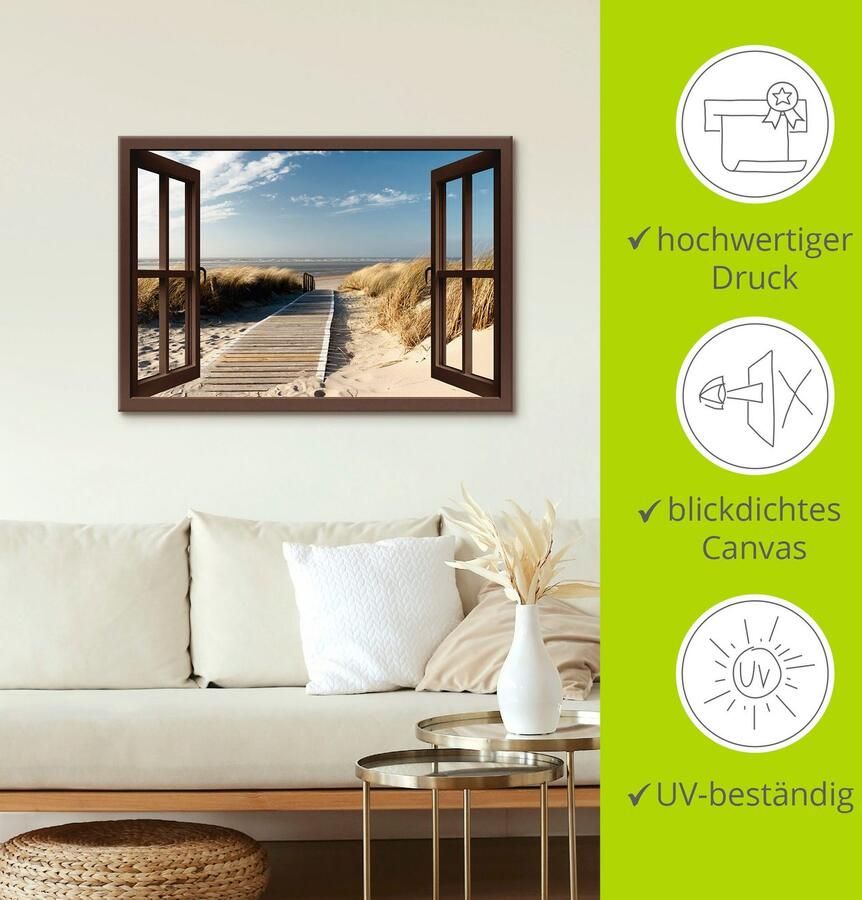 Artland Artprint Blik uit het venster Noordzeestrand op Langeoog als artprint op linnen poster muursticker in verschillende maten - Foto 5