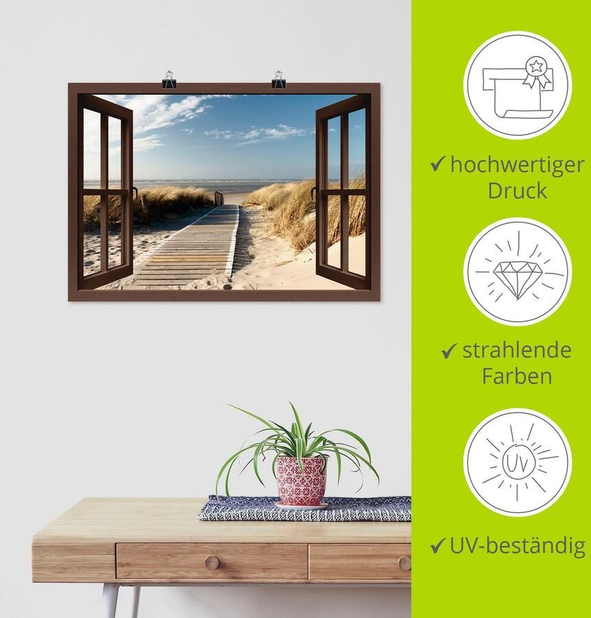 Artland Artprint Blik uit het venster Noordzeestrand op Langeoog als artprint op linnen poster muursticker in verschillende maten - Foto 3
