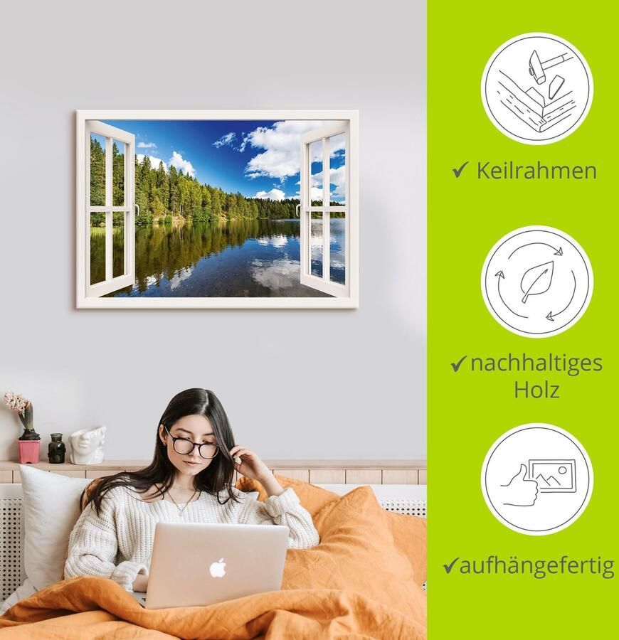 Artland Artprint Blik uit het venster Noors landschap als artprint van aluminium artprint op linnen muursticker verschillende maten - Foto 3