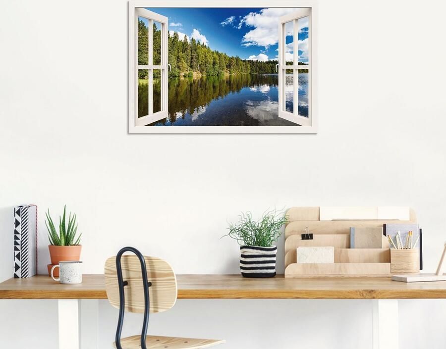 Artland Artprint Blik uit het venster Noors landschap als artprint van aluminium artprint op linnen muursticker verschillende maten - Foto 6