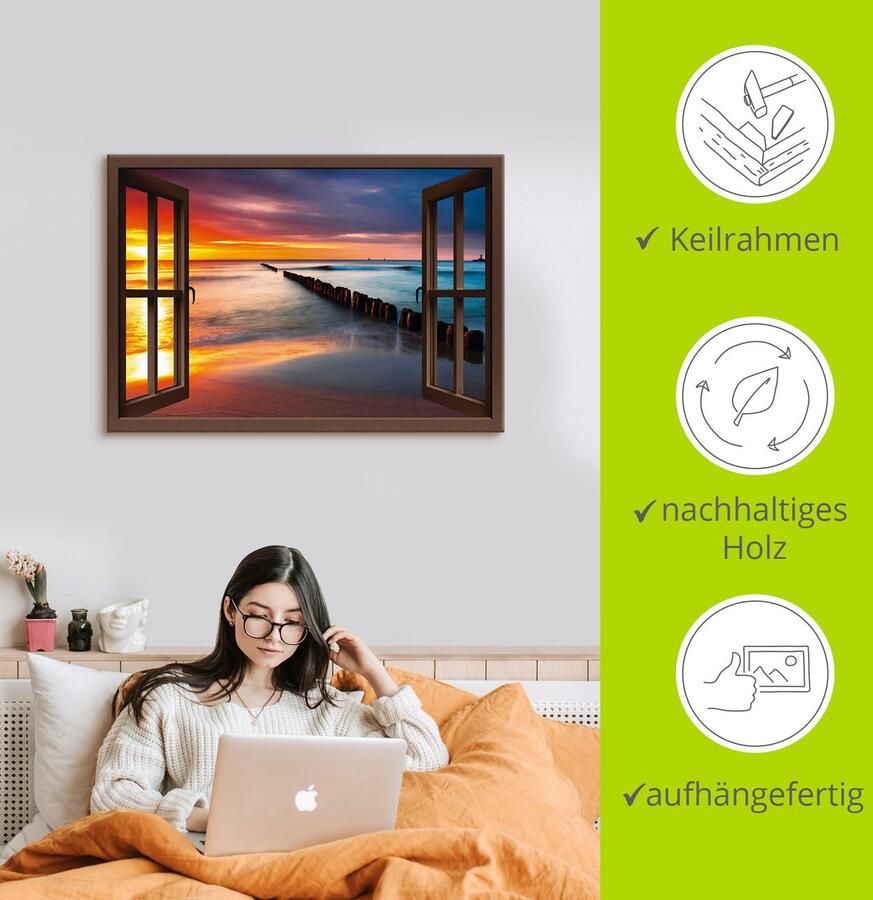 Artland Artprint Blik uit het venster Oostzee bij zonsopkomst als artprint op linnen poster muursticker in verschillende maten - Foto 2