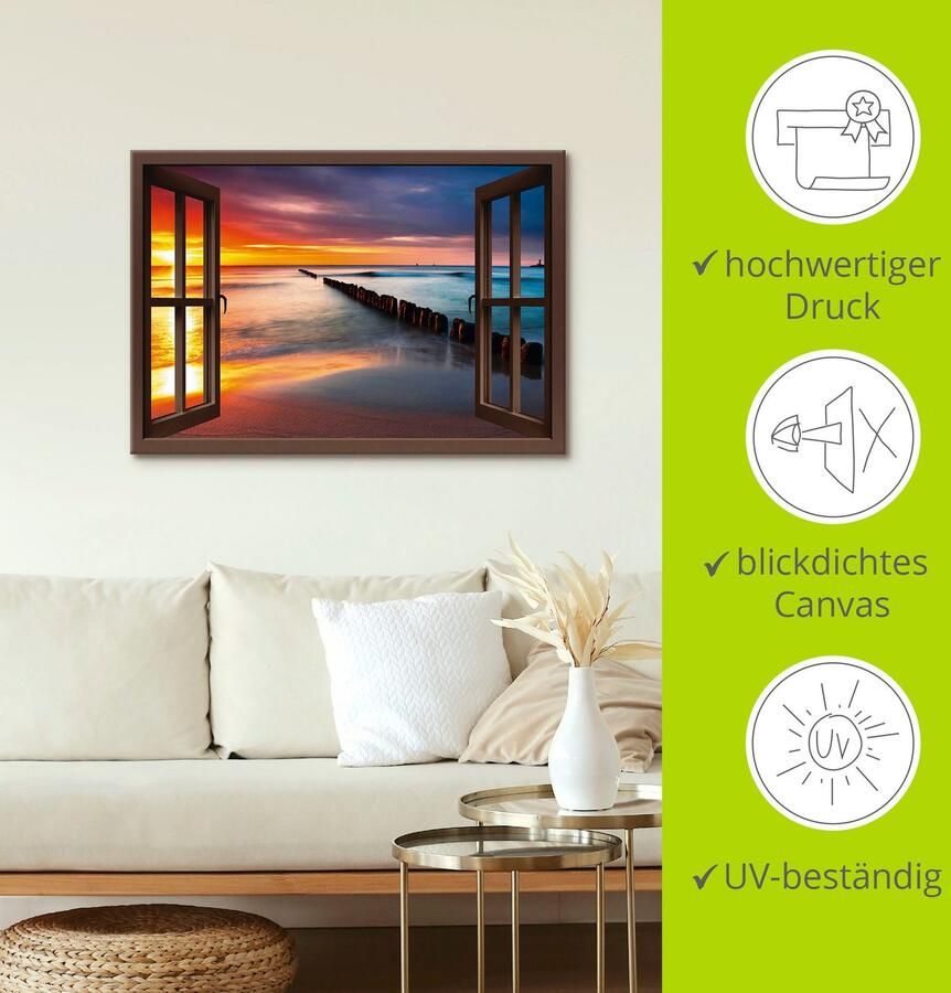 Artland Artprint Blik uit het venster Oostzee bij zonsopkomst als artprint op linnen poster muursticker in verschillende maten - Foto 3