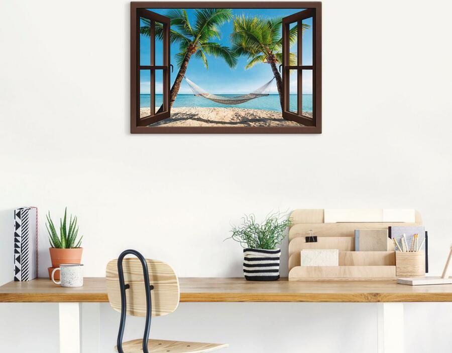 Artland Artprint Blik uit het venster palmenstrand Caribic als artprint op linnen poster muursticker in verschillende maten - Foto 7