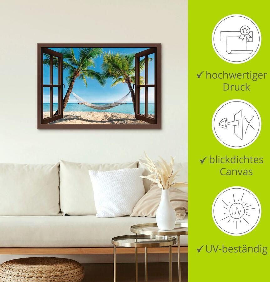 Artland Artprint Blik uit het venster palmenstrand Caribic als artprint op linnen poster muursticker in verschillende maten - Foto 4