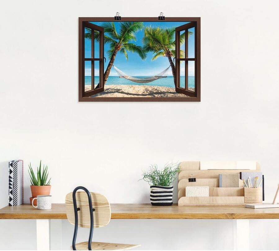 Artland Artprint Blik uit het venster palmenstrand Caribic als artprint op linnen poster muursticker in verschillende maten - Foto 4
