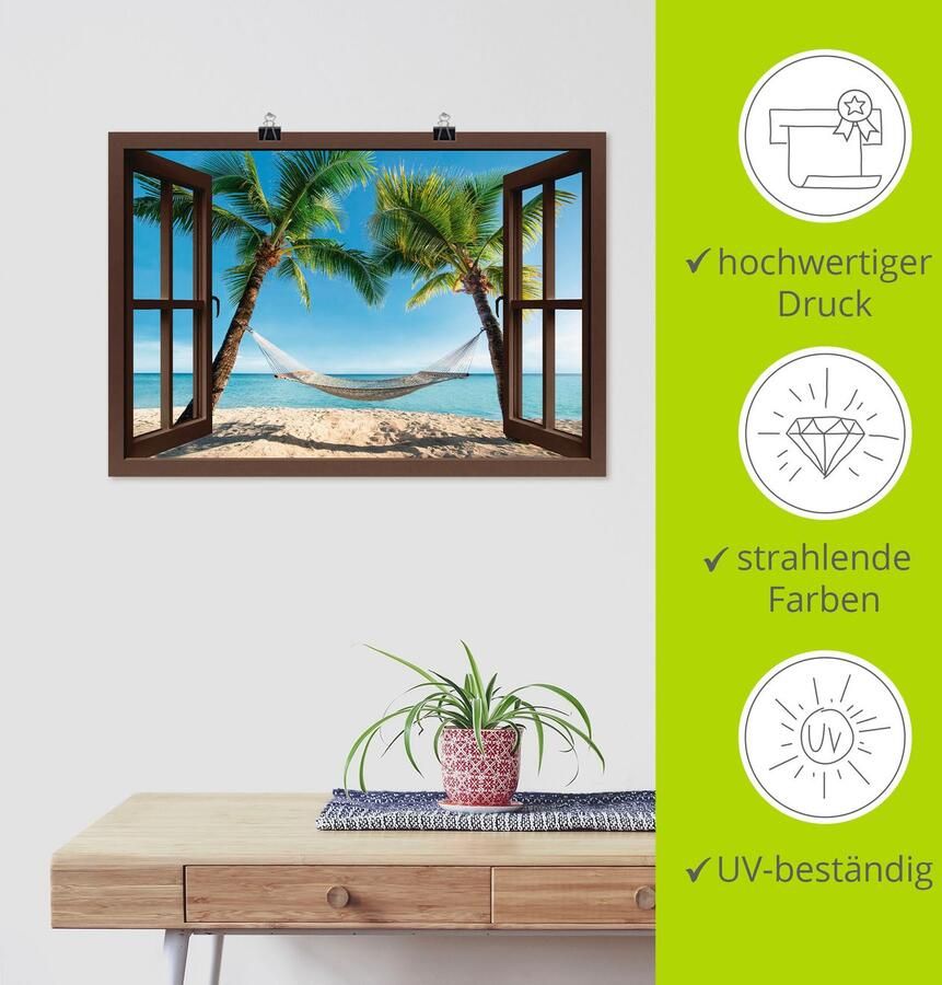 Artland Artprint Blik uit het venster palmenstrand Caribic als artprint op linnen poster muursticker in verschillende maten - Foto 3