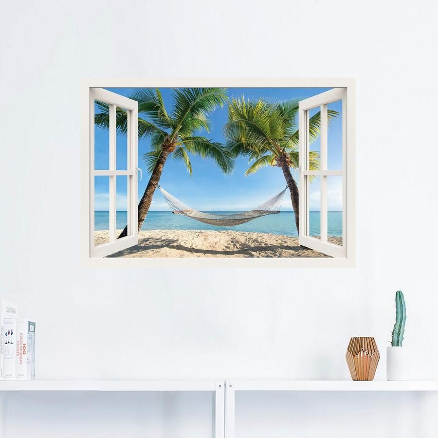 Artland Artprint Blik uit het venster palmenstrand Caribic als artprint van aluminium artprint voor buiten artprint op linnen poster muursticker - Foto 2