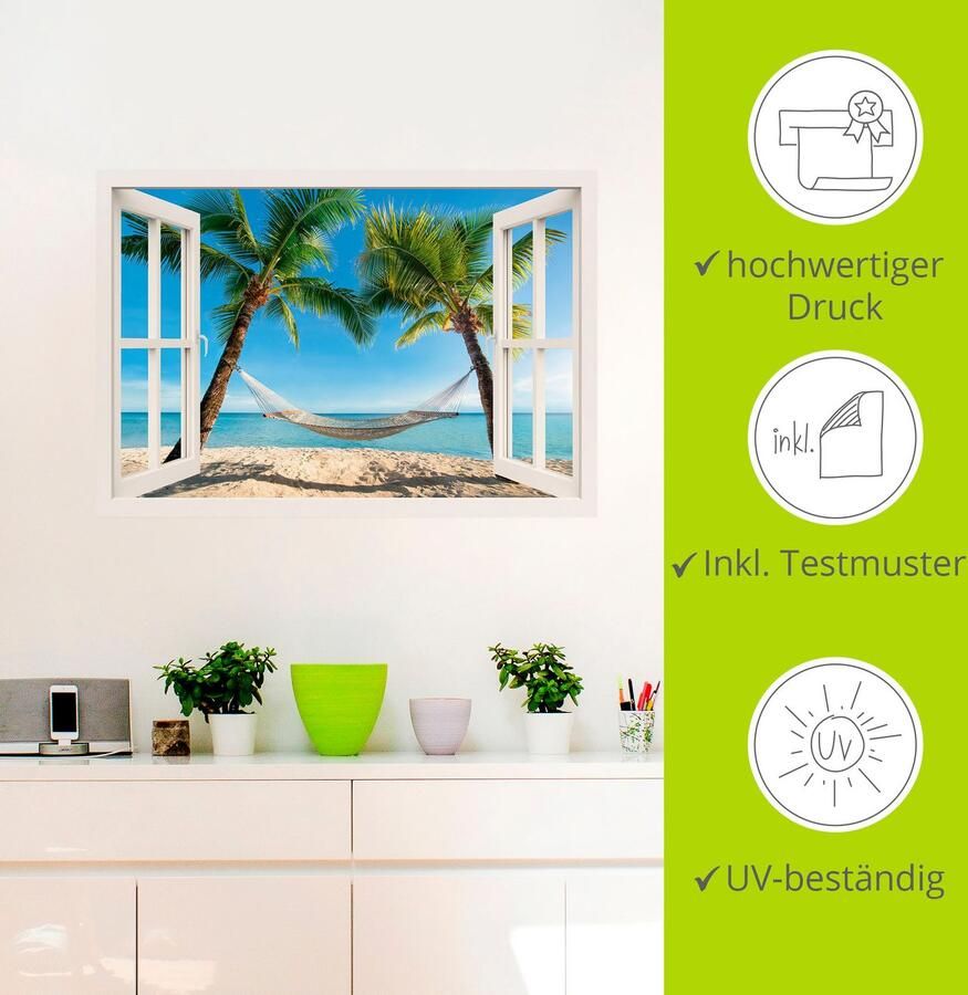 Artland Artprint Blik uit het venster palmenstrand Caribic als artprint van aluminium artprint voor buiten artprint op linnen poster muursticker - Foto 3