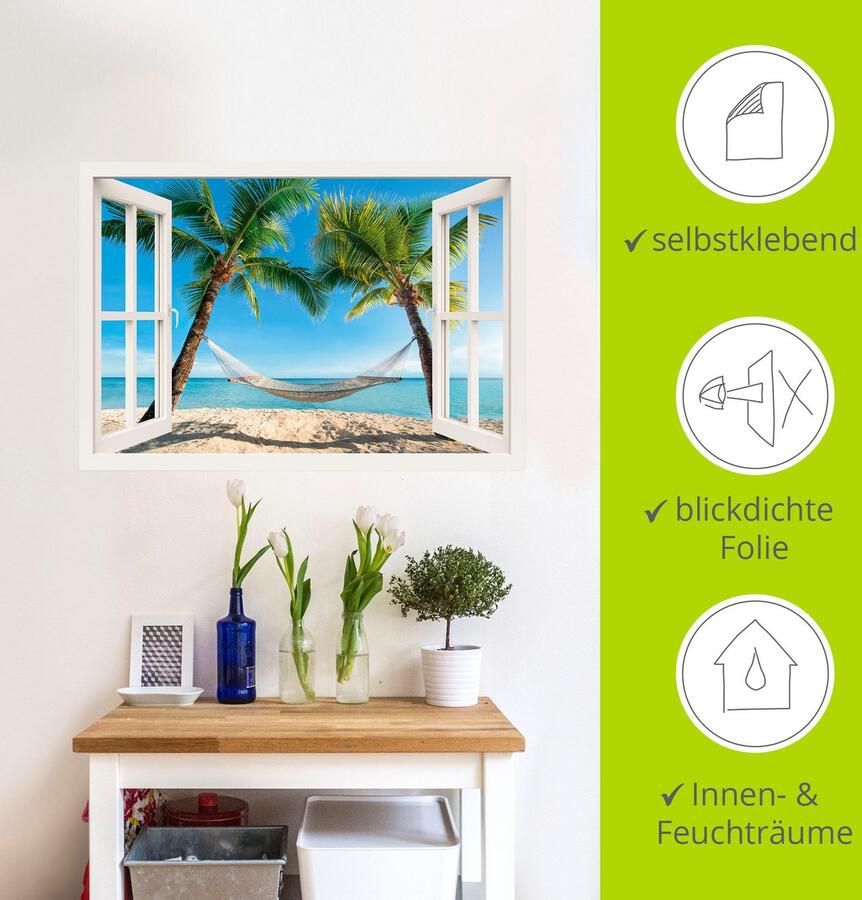 Artland Artprint Blik uit het venster palmenstrand Caribic als artprint van aluminium artprint voor buiten artprint op linnen poster muursticker - Foto 4