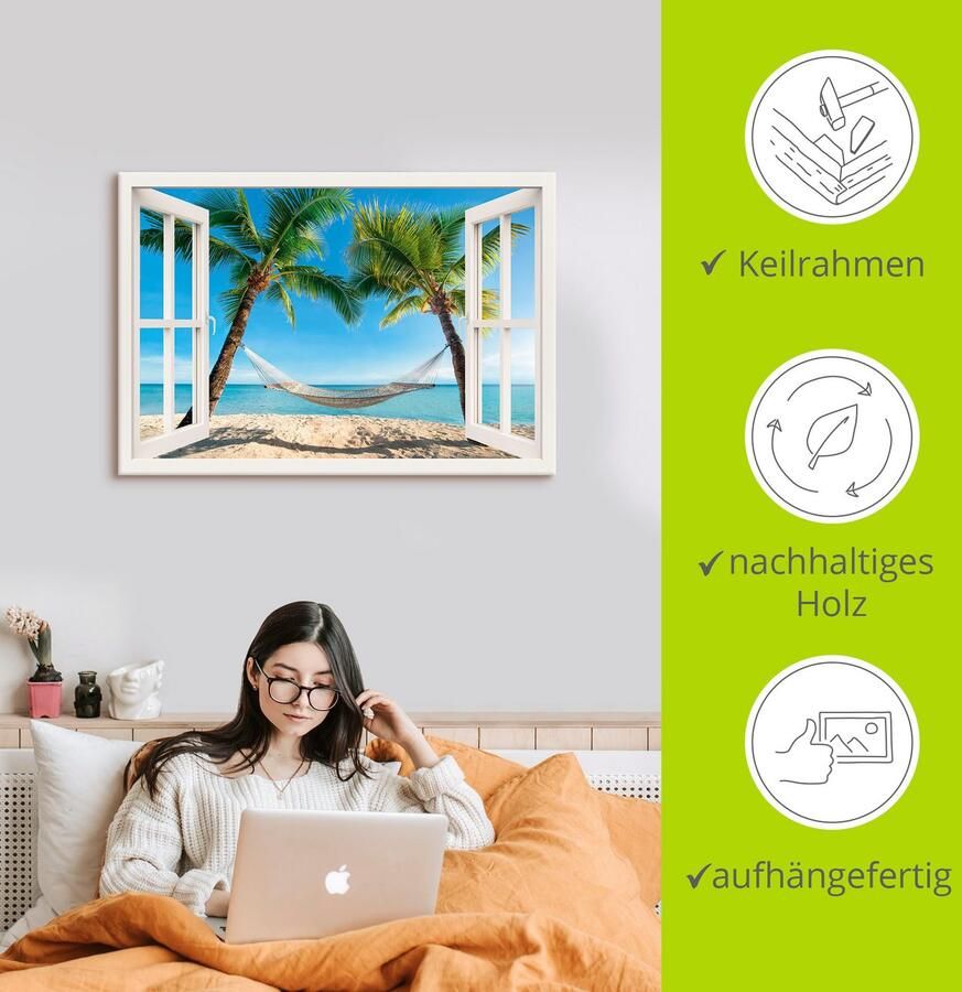 Artland Artprint Blik uit het venster palmenstrand Caribic als artprint van aluminium artprint voor buiten artprint op linnen poster muursticker - Foto 2