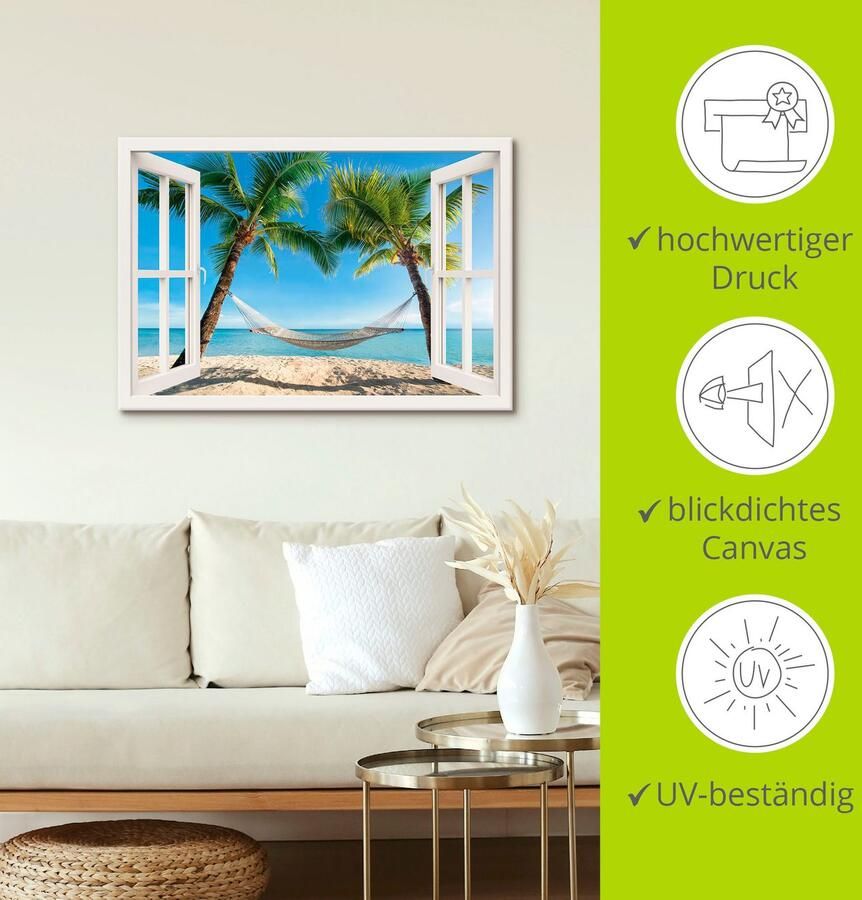 Artland Artprint Blik uit het venster palmenstrand Caribic als artprint van aluminium artprint voor buiten artprint op linnen poster muursticker - Foto 3