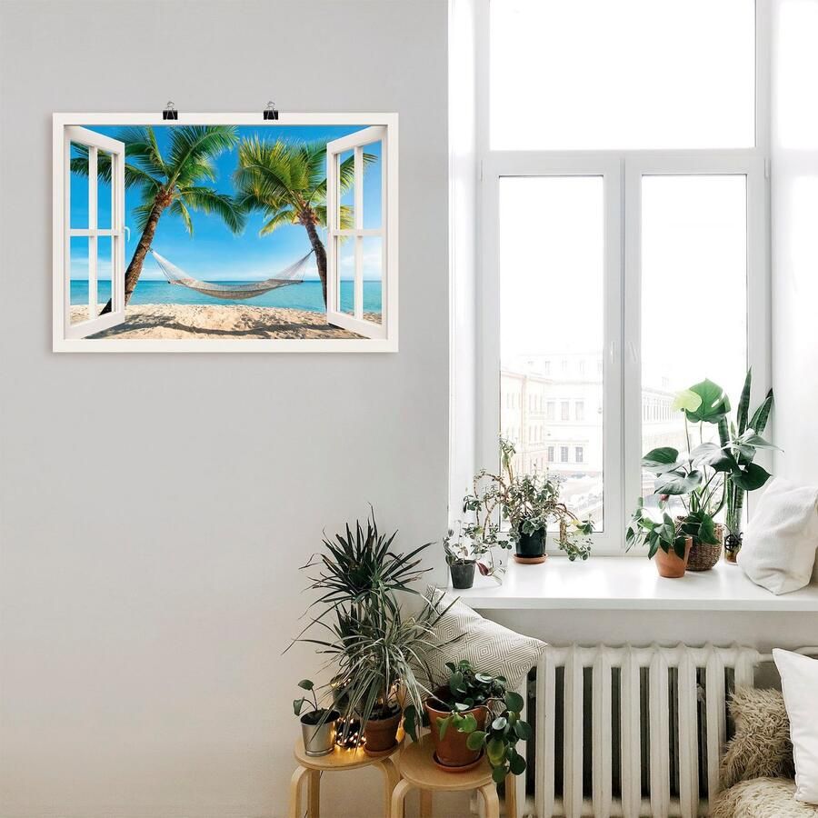 Artland Artprint Blik uit het venster palmenstrand Caribic als artprint van aluminium artprint voor buiten artprint op linnen poster muursticker - Foto 2