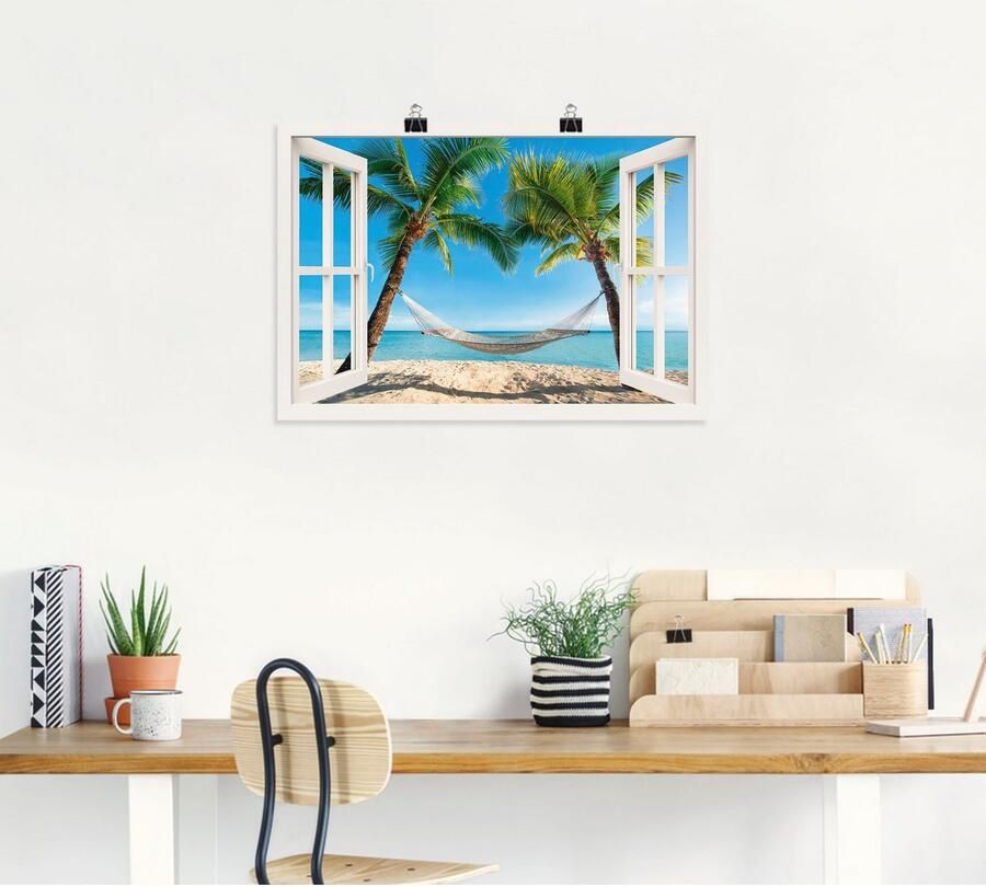 Artland Artprint Blik uit het venster palmenstrand Caribic als artprint van aluminium artprint voor buiten artprint op linnen poster muursticker - Foto 5