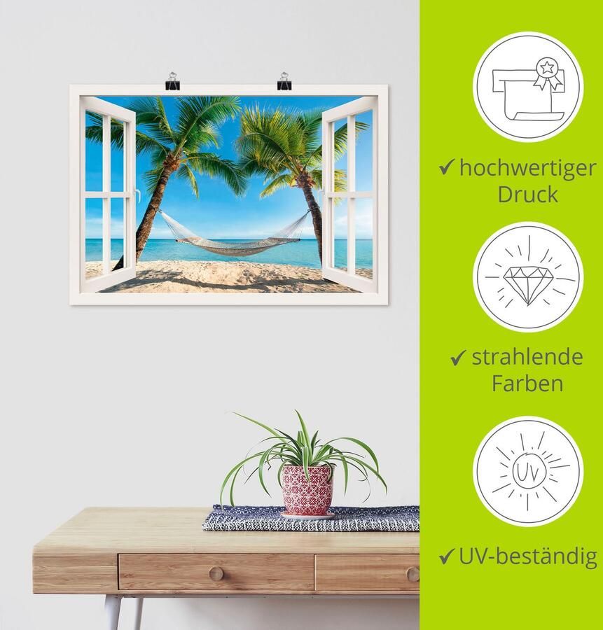 Artland Artprint Blik uit het venster palmenstrand Caribic als artprint van aluminium artprint voor buiten artprint op linnen poster muursticker - Foto 4