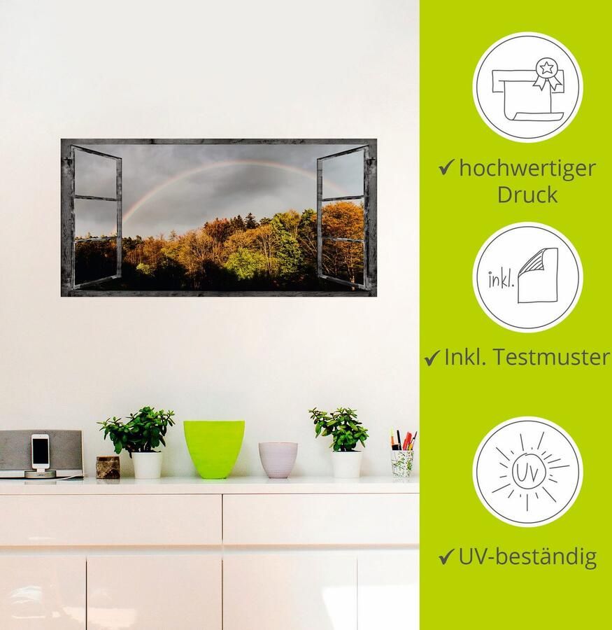 Artland Artprint Blik uit het venster regenboog als artprint op linnen muursticker in verschillende maten - Foto 2