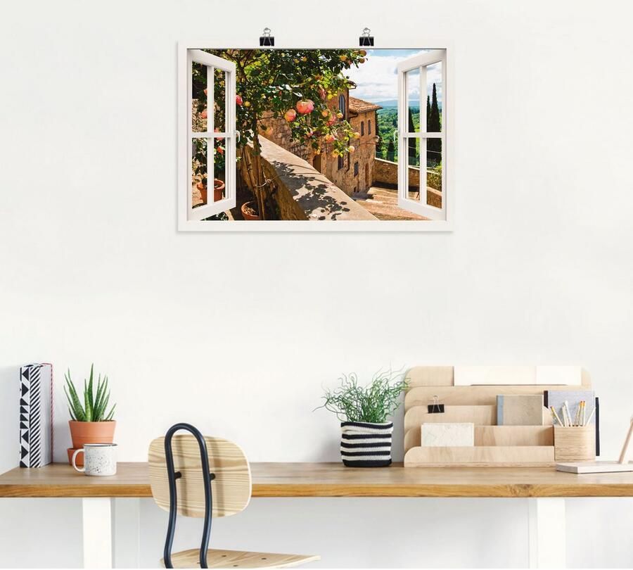 Artland Artprint Blik uit het venster rozen op balkon Toscane als artprint van aluminium artprint voor buiten artprint op linnen poster muursticker - Foto 4