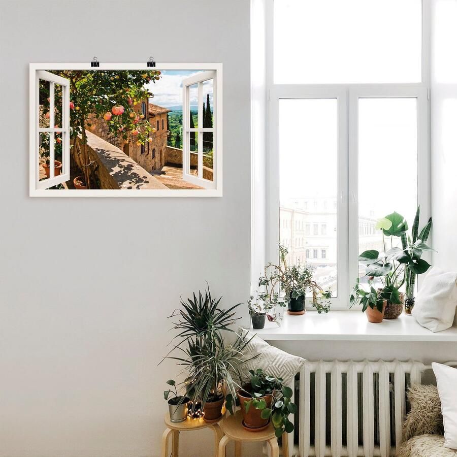 Artland Artprint Blik uit het venster rozen op balkon Toscane als artprint van aluminium artprint voor buiten artprint op linnen poster muursticker - Foto 2
