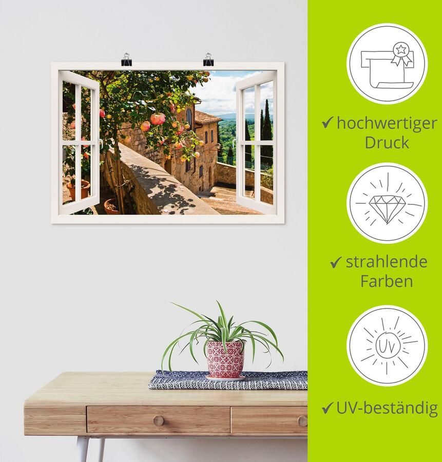 Artland Artprint Blik uit het venster rozen op balkon Toscane als artprint van aluminium artprint voor buiten artprint op linnen poster muursticker - Foto 3