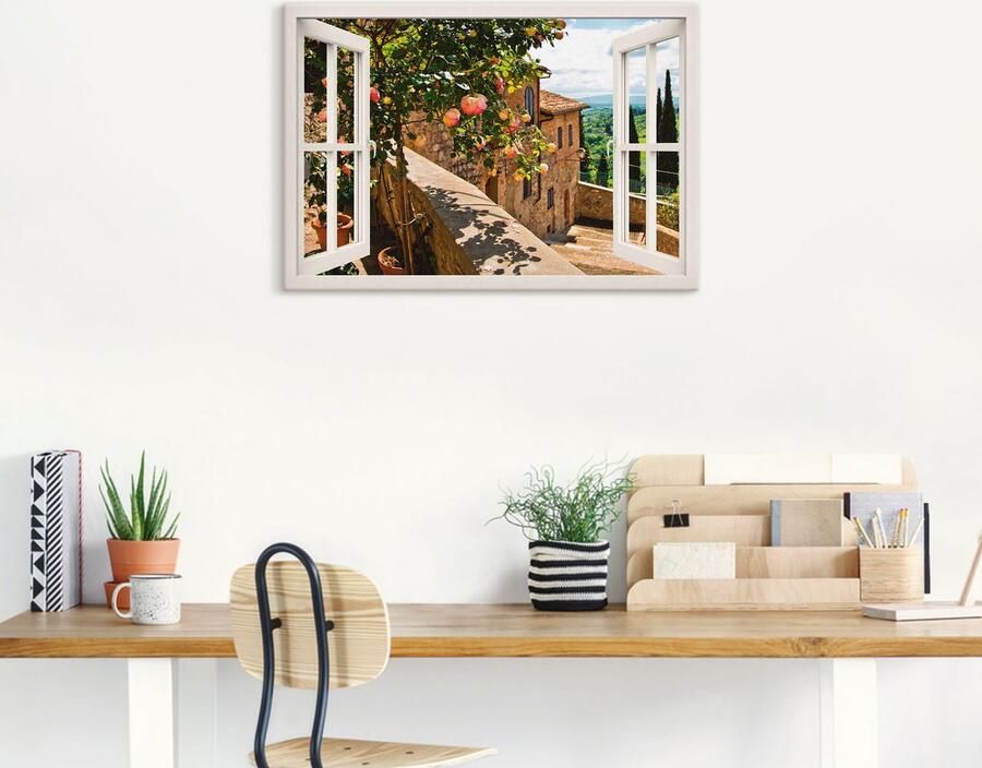 Artland Artprint Blik uit het venster rozen op balkon Toscane als artprint van aluminium artprint voor buiten artprint op linnen poster muursticker - Foto 6