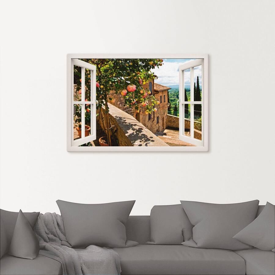 Artland Artprint Blik uit het venster rozen op balkon Toscane als artprint van aluminium artprint voor buiten artprint op linnen poster muursticker - Foto 2