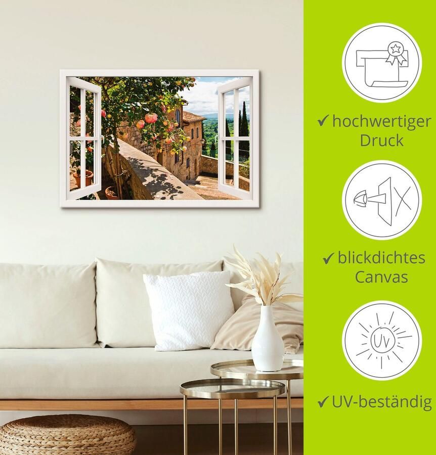 Artland Artprint Blik uit het venster rozen op balkon Toscane als artprint van aluminium artprint voor buiten artprint op linnen poster muursticker - Foto 4