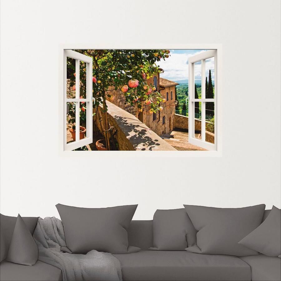 Artland Artprint Blik uit het venster rozen op balkon Toscane als artprint van aluminium artprint voor buiten artprint op linnen poster muursticker - Foto 2