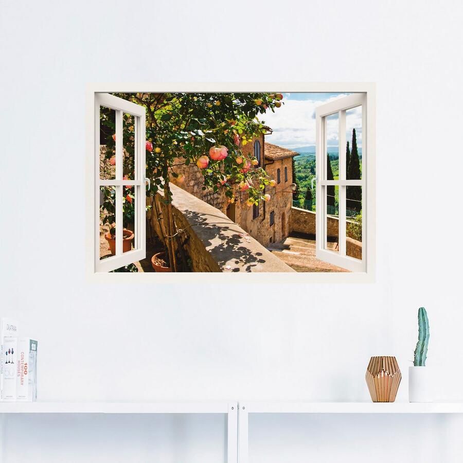 Artland Artprint Blik uit het venster rozen op balkon Toscane als artprint van aluminium artprint voor buiten artprint op linnen poster muursticker - Foto 3