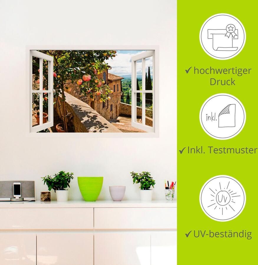 Artland Artprint Blik uit het venster rozen op balkon Toscane als artprint van aluminium artprint voor buiten artprint op linnen poster muursticker - Foto 4
