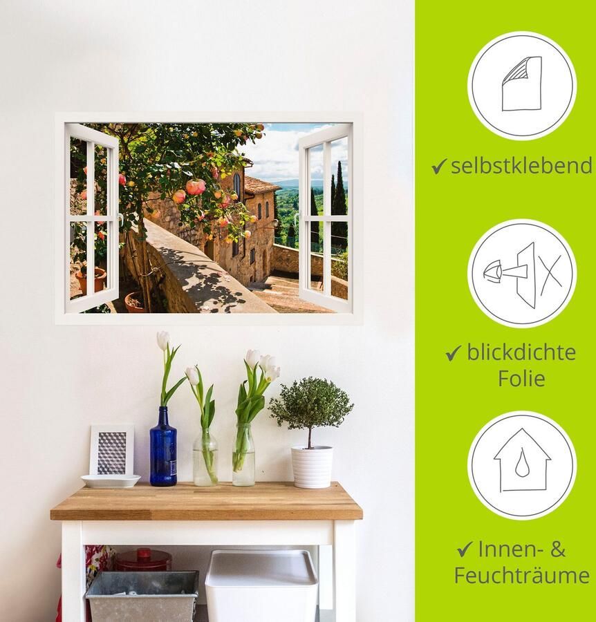 Artland Artprint Blik uit het venster rozen op balkon Toscane als artprint van aluminium artprint voor buiten artprint op linnen poster muursticker - Foto 5