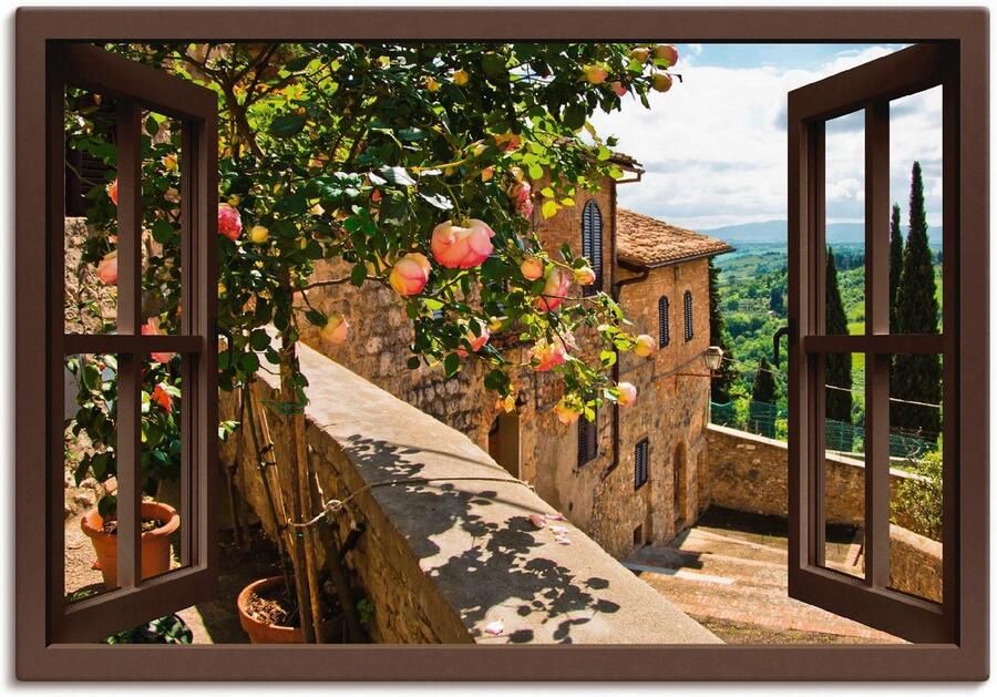 Artland Artprint Blik uit het venster rozen op balkon Toscane als artprint van aluminium artprint voor buiten artprint op linnen poster muursticker - Foto 6