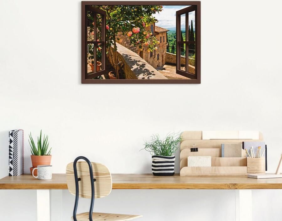 Artland Artprint Blik uit het venster rozen op balkon Toscane als artprint van aluminium artprint voor buiten artprint op linnen poster muursticker - Foto 5