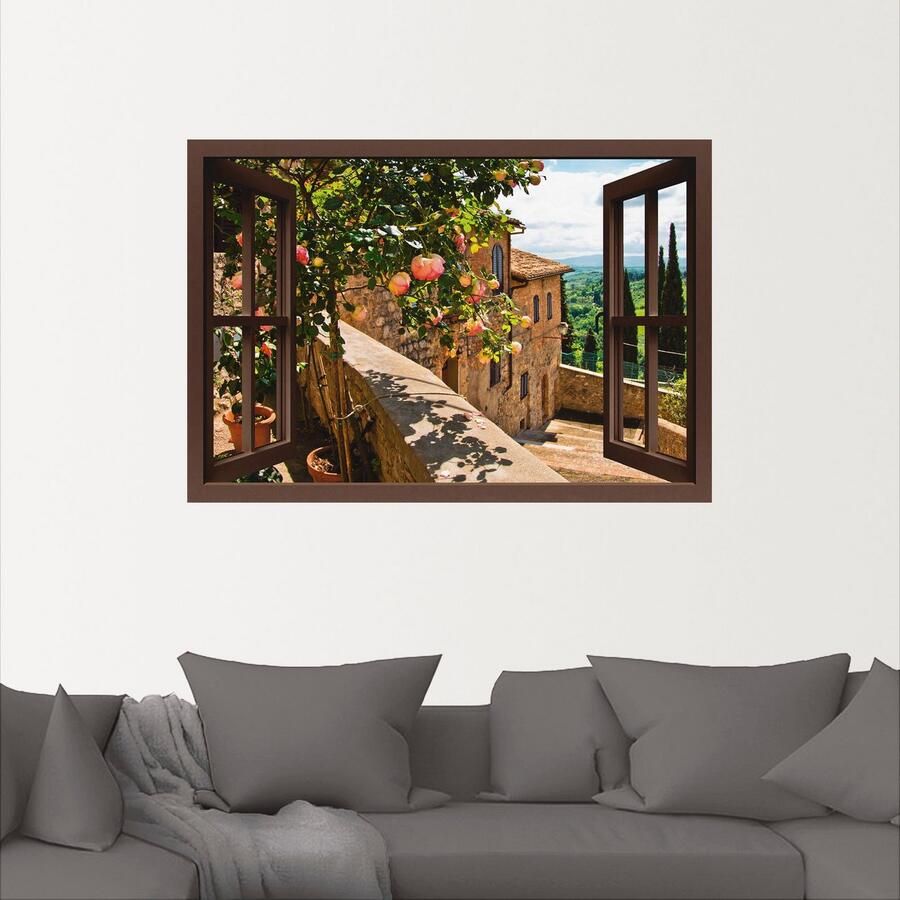 Artland Artprint Blik uit het venster rozen op balkon Toscane als artprint van aluminium artprint voor buiten artprint op linnen poster muursticker - Foto 2