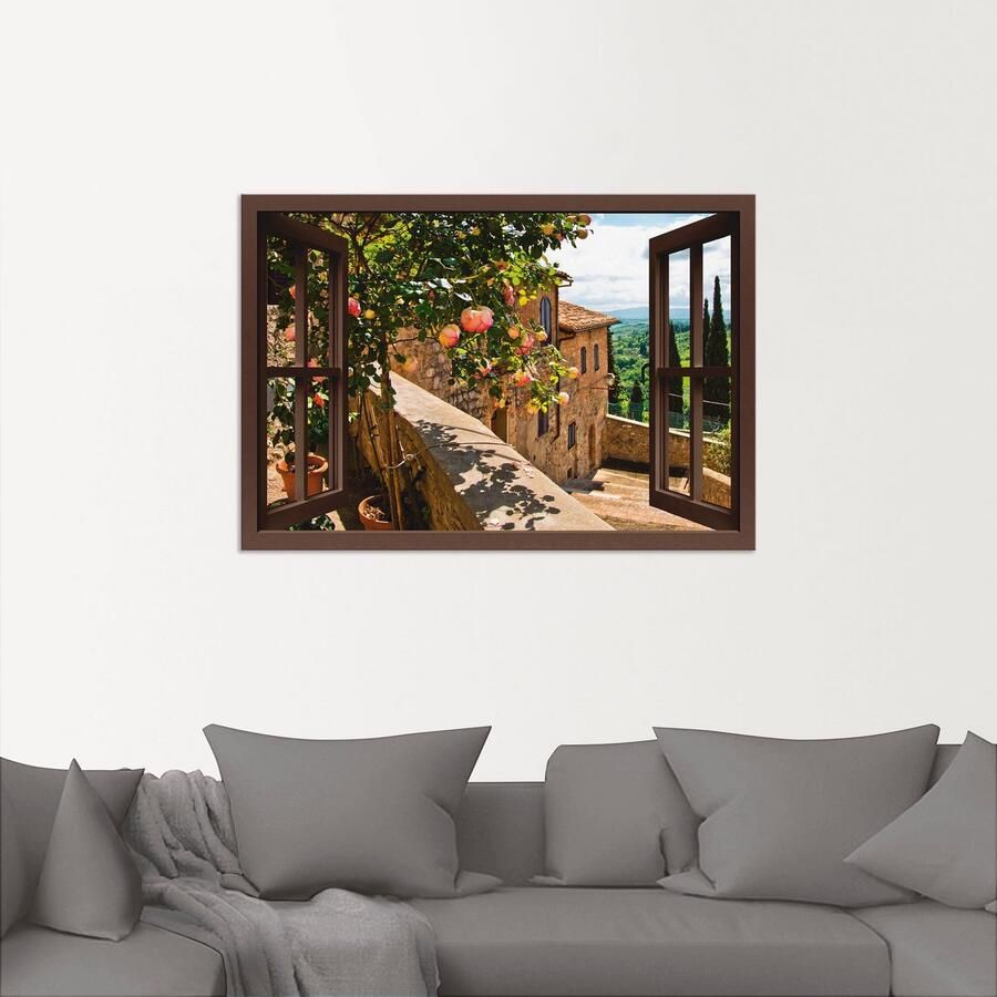 Artland Artprint Blik uit het venster rozen op balkon Toscane als artprint van aluminium artprint voor buiten artprint op linnen poster muursticker - Foto 2
