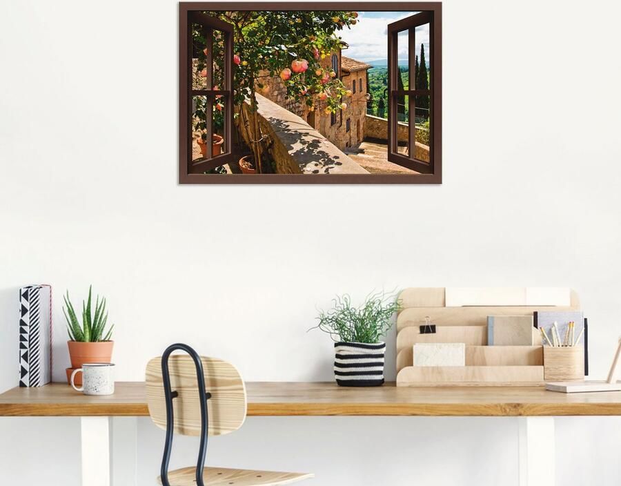 Artland Artprint Blik uit het venster rozen op balkon Toscane als artprint van aluminium artprint voor buiten artprint op linnen poster muursticker - Foto 6