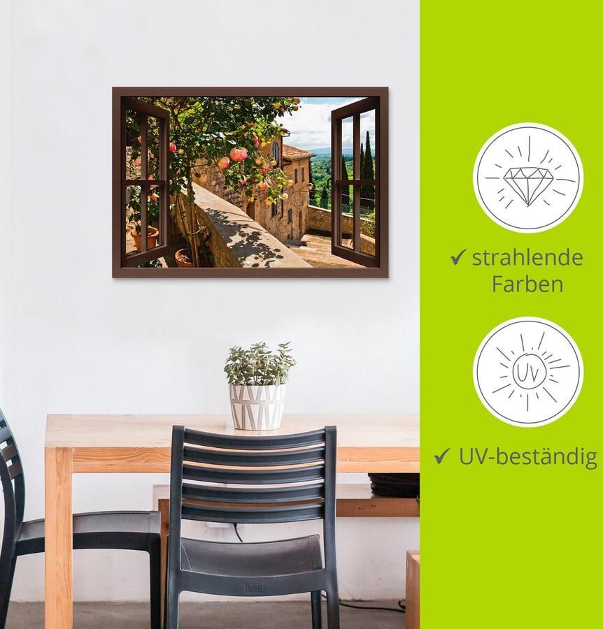 Artland Artprint Blik uit het venster rozen op balkon Toscane als artprint van aluminium artprint voor buiten artprint op linnen poster muursticker - Foto 3