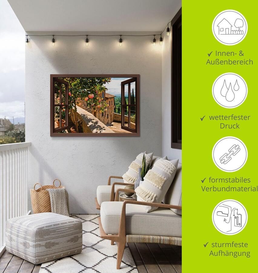 Artland Artprint Blik uit het venster rozen op balkon Toscane als artprint van aluminium artprint voor buiten artprint op linnen poster muursticker - Foto 4