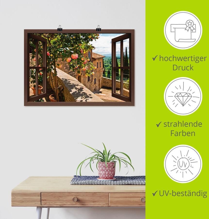 Artland Artprint Blik uit het venster rozen op balkon Toscane als artprint van aluminium artprint voor buiten artprint op linnen poster muursticker - Foto 3