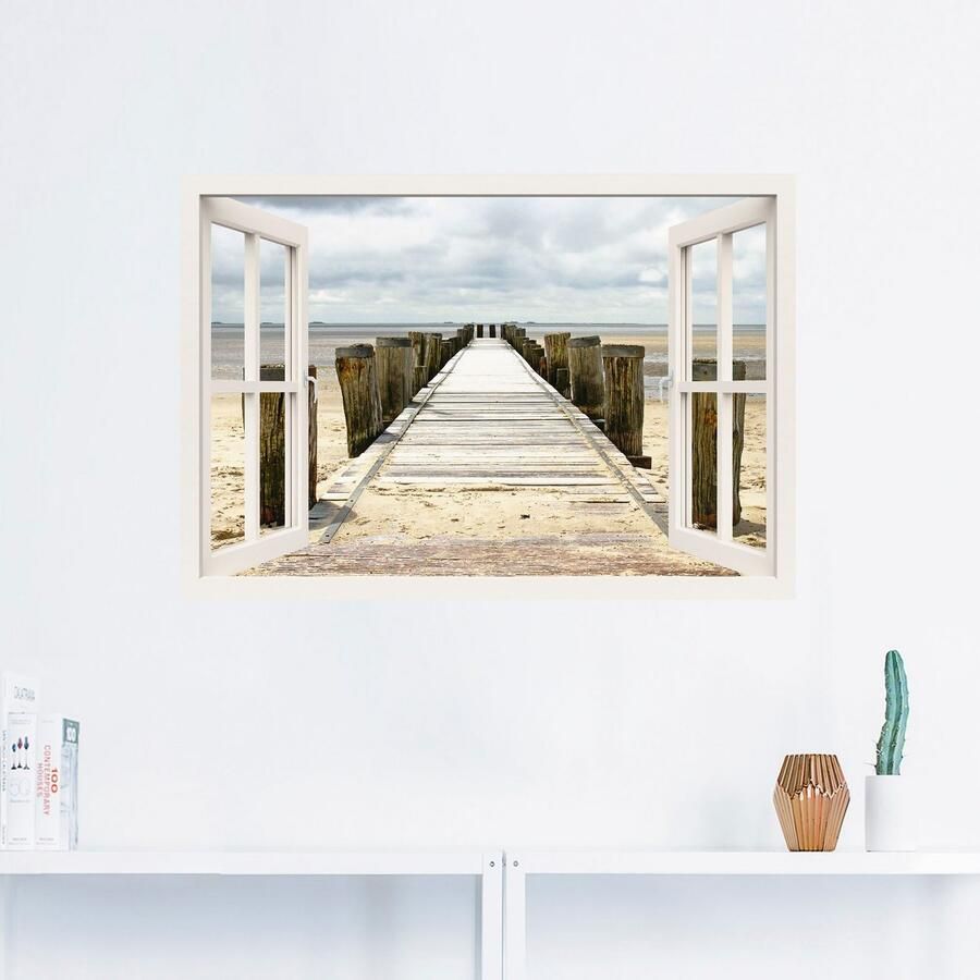 Artland Artprint Blik uit het venster steiger als artprint op linnen muursticker in verschillende maten