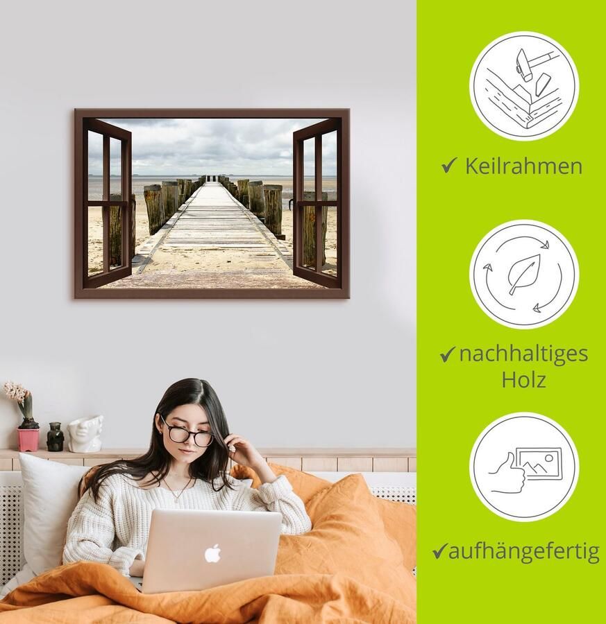 Artland Artprint Blik uit het venster steiger als artprint op linnen muursticker in verschillende maten - Foto 3